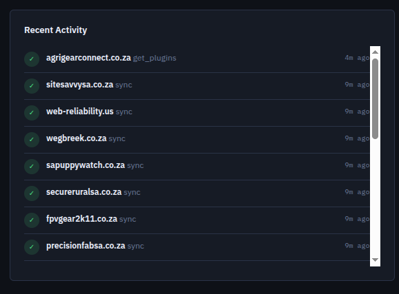 Screenshots 4 mywp master recent activity